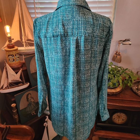 New York & Company Teal Geometric Blouse - Picture 3 of 4